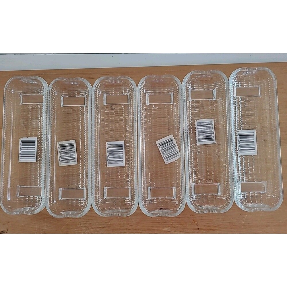 Set 6 Vintage Corn on the Cob Pressed Glass Dishes 8.5" Footed Brazil New Clear